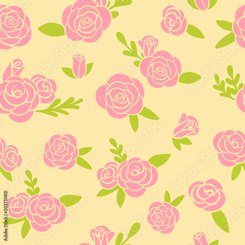 Soft Pink and yellow Rose Garden seamless background. Spring Roses. PerQfect for wallpaper, scrapbooking, fabric projects