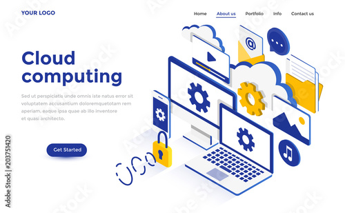 Flat color Modern Isometric Concept Illustration - Cloud computing