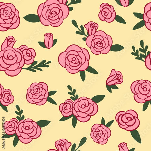 Pink and yellow Rose Garden seamless background. Spring Roses. Perfect for wallpaper  scrapbooking 