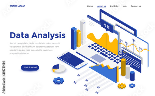 Flat color Modern Isometric Concept Illustration - Data Analysis