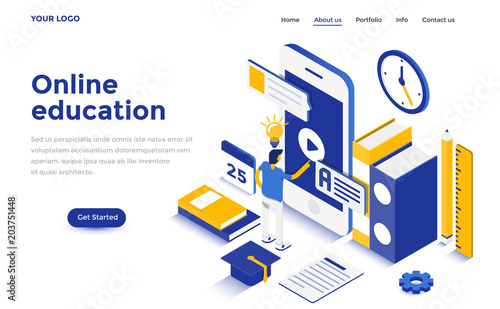 Flat color Modern Isometric Concept Illustration - Online Education