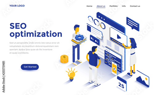 Flat color Modern Isometric Concept Illustration - Seo Optimization