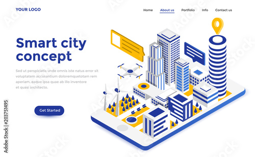 Flat color Modern Isometric Concept Illustration - Smart city