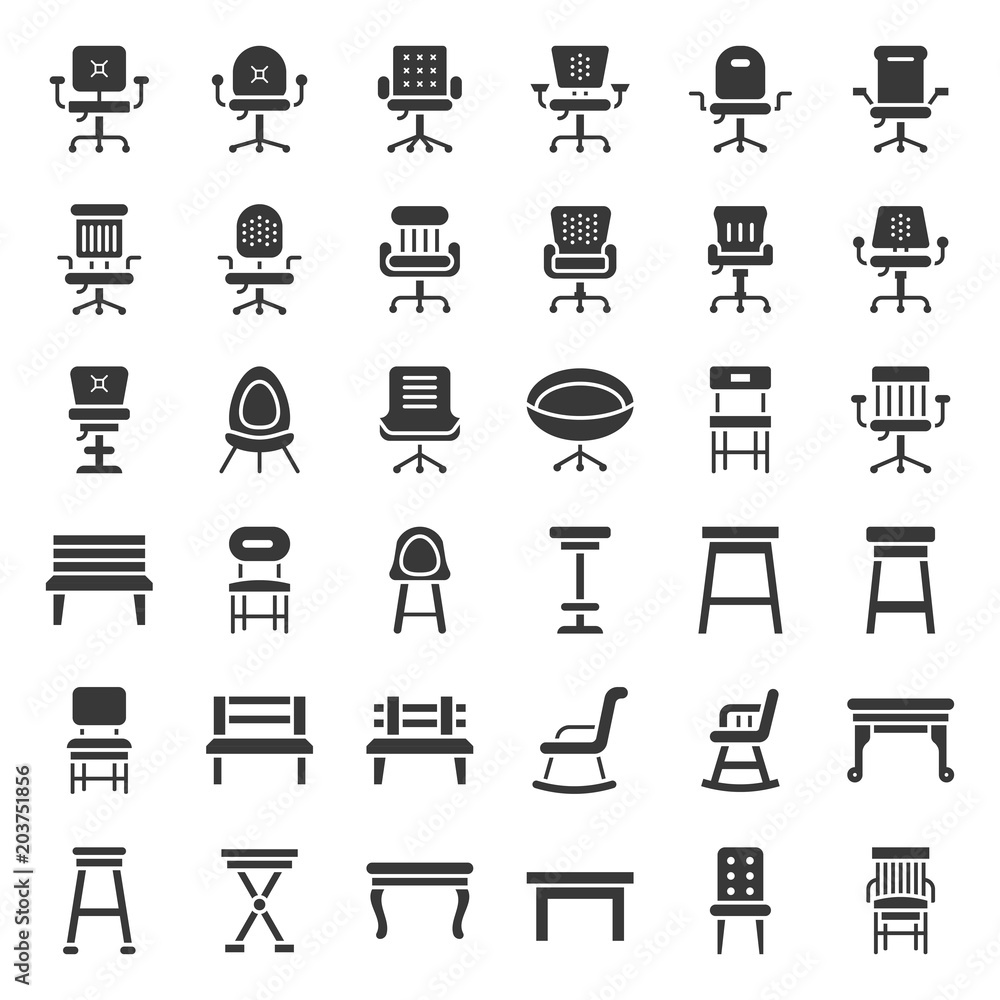 Sofa, Armchair and chair solid icon Sofa, Armchair and chair solid icon