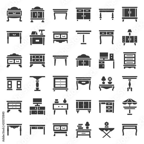 modern and vintage table and desk, solid icon set