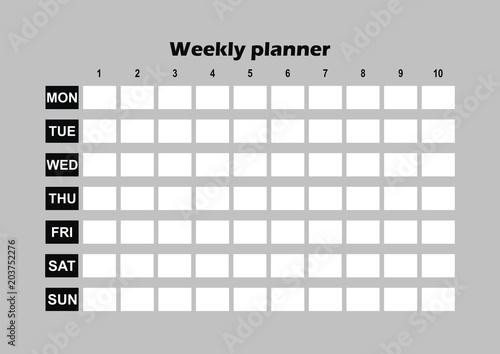 Weekly planner, vector icon, black and white color