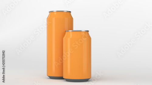Big and small orange soda cans mockup