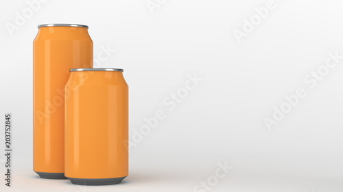 Big and small orange soda cans mockup