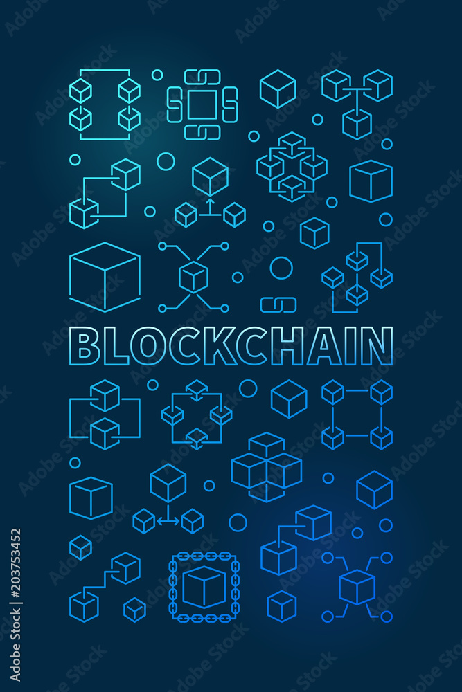 Blockchain technology blue vertical outline banner or poster