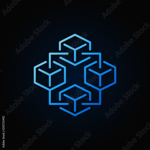 Blockchain technology blue icon - vector block chain bright sign