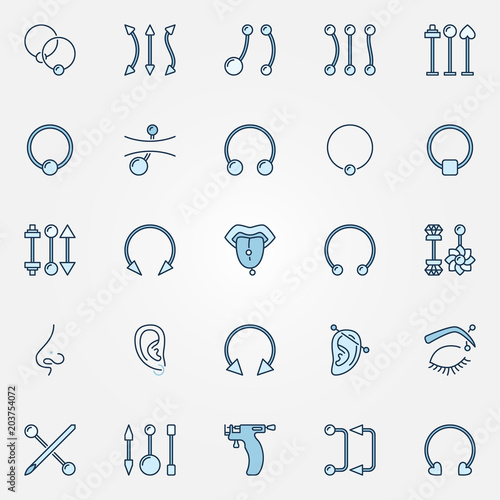 Body piercing colored icons - vector piercing symbols