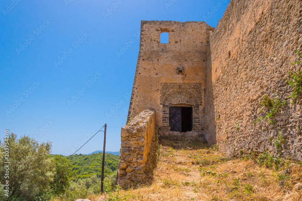 Castle gate of Grivas castle in Lefkada ionian island in Greece. It was built in 1807 by Ali Pasha of Ioannina
