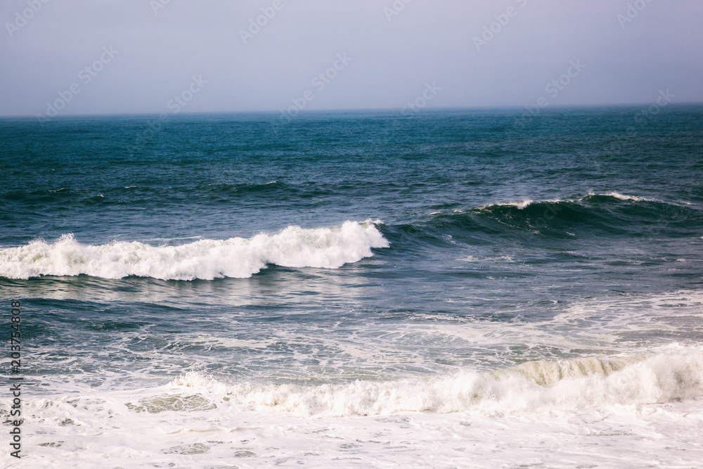 Beautiful landscape, ocean and waves, natural marine oceanic background and texture