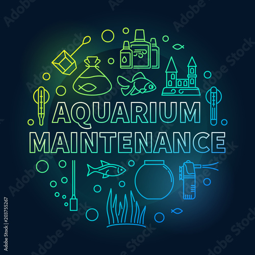 Aquarium maintenance vector colored round outline illustration