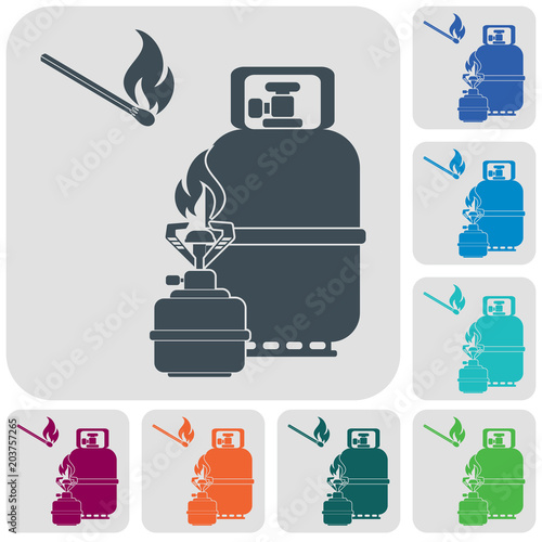 Camping stove with gas bottle icon vector
