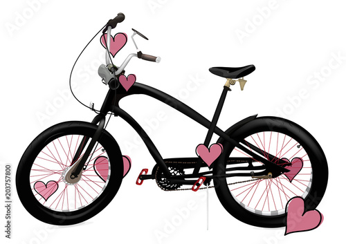 Bicycle on white background. Bike with hearts
