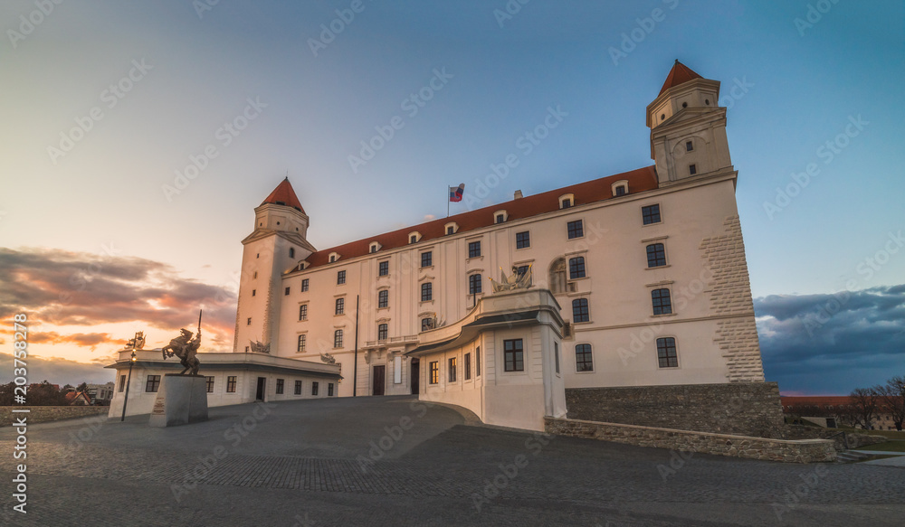 Bratislava Castle or Bratislavsky Hrad at Sunset. The Main Castle of Capital City of Slovakia.