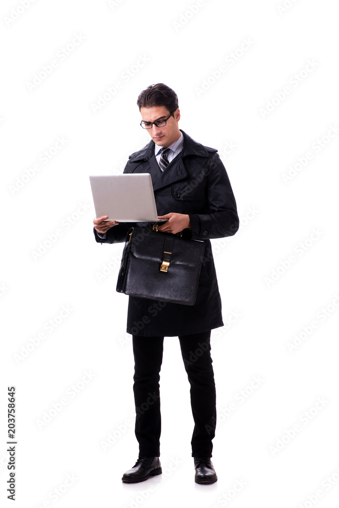 Young businessman with laptop isolated on white background Young businessman with laptop isolated on white background