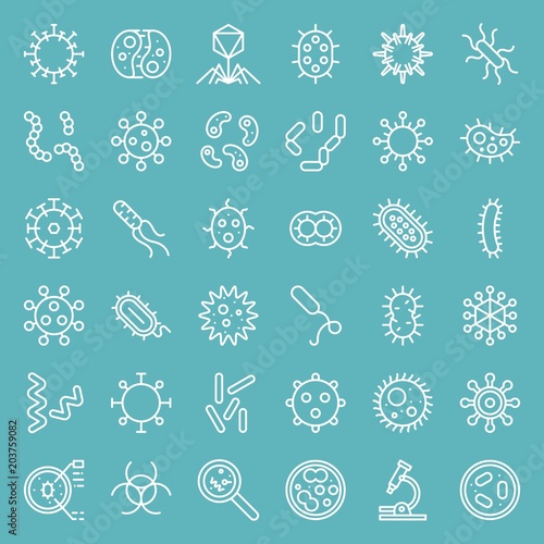 Bacteria and virus, cute microorganism icon such as e. Coli, HIV, influenza, bold icon set