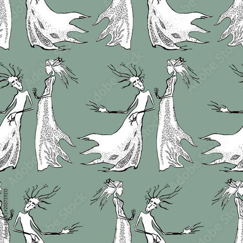 Seamless background of the fairytale creatures