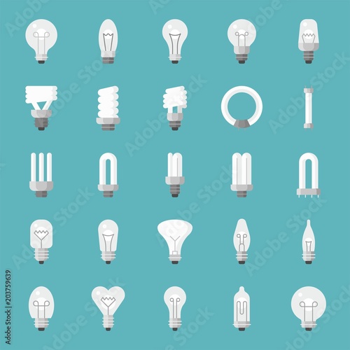 Lightbulb icon set, flat design vector