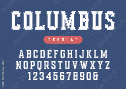 Columbus vector condensed retro sports typeface, uppercase lette