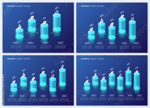 Modern isometric infographic designs, charts, templates, concept