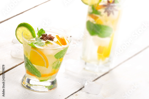 Lime and Orange Fruit Water with ice photo