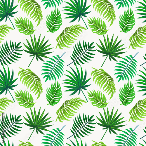 Vector seamless tropical pattern with palm leaves on light background. Floral illustration for textile, print, wallpapers, wrapping. © Irina