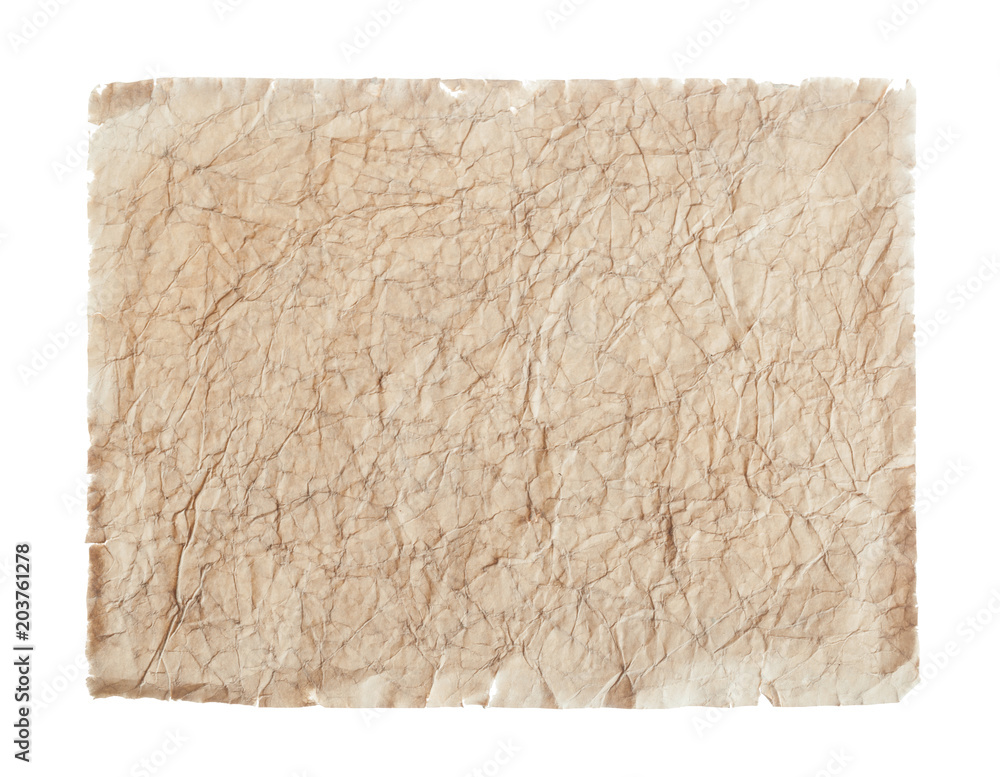 Medieval crumpled paper isolated on white