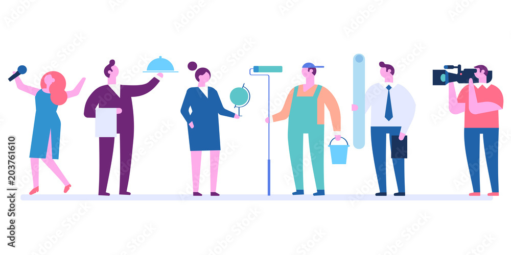 Labor Day. Poster with people of different occupations . Flat vector ilustration.