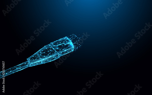 Lan cable network connection icon form lines and triangles, point connecting network on blue background. Illustration vector