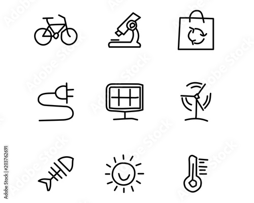 ecology hand drawn icon set design illustration, hand drawn style design, designed web and app
