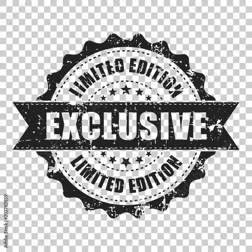 Exclusive scratch grunge rubber stamp. Vector illustration on isolated transparent background. Business concept exclusive limited edition stamp pictogram.