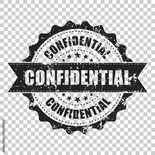 Confidential scratch grunge rubber stamp. Vector illustration on isolated transparent background. Business concept confidential secret stamp pictogram.