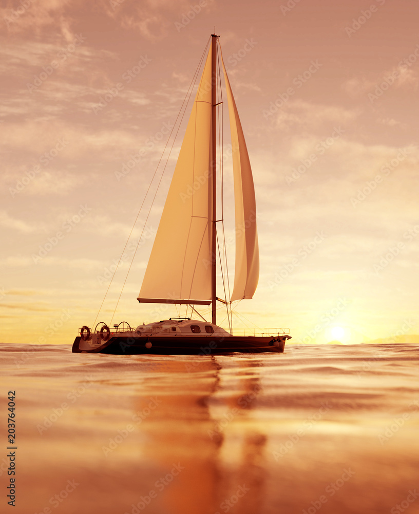 Naklejka premium 3d rendering of a sailboat in the ocean