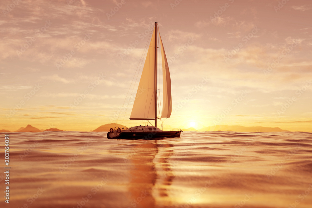 Fototapeta premium 3d rendering of a sailboat in the ocean