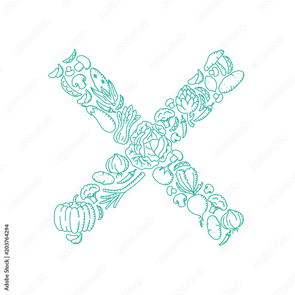 Cross sign symbol Vegetable pattern set illustration kids hand drawing concept design green color, isolated on white background, vector eps 10 Cross sign symbol Vegetable pattern set illustration kids hand drawing concept design green color, isolated on white background, vector eps 10