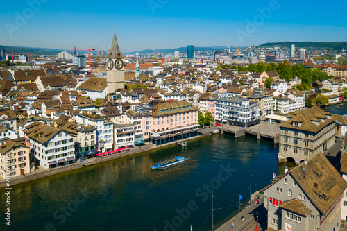 Aerial panorama of the historic center of Zurich in Switzerland