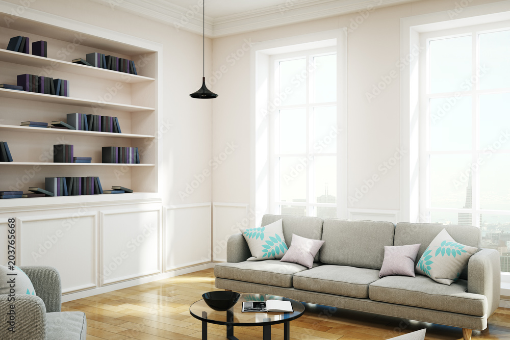 Fototapeta premium New white library interior