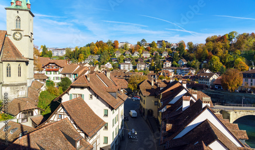 Bridge over Aare and Nydegg Church , Bern, Switzerland photo