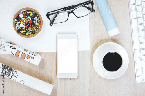 Stylish wooden workspace with objects