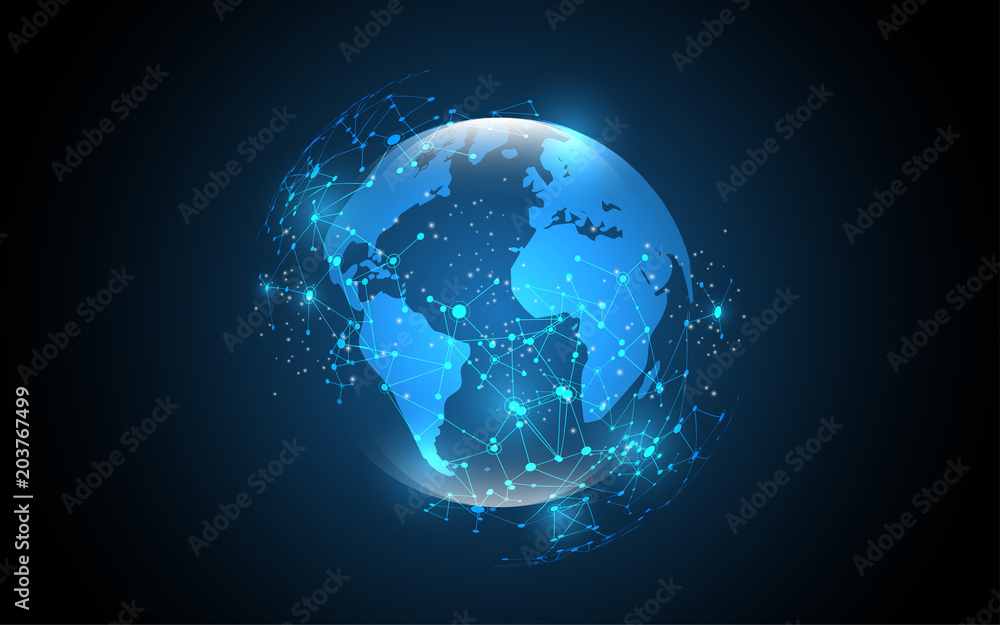 Fototapeta premium Global network connection World map abstract technology background global business innovation concept