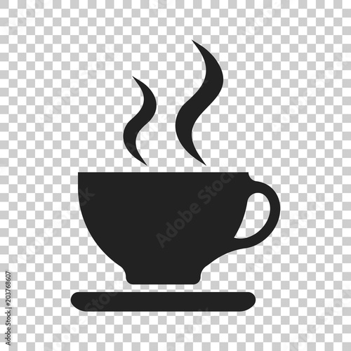 Coffee cup icon. Vector illustration on isolated transparent background. Business concept coffee mug pictogram.