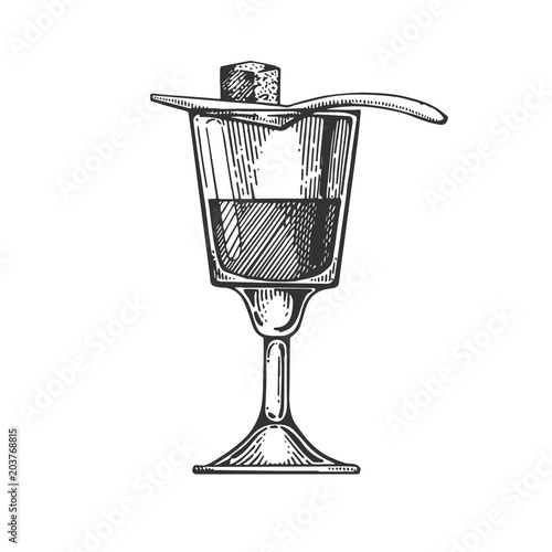Absinthe alcohol drink engraving vector