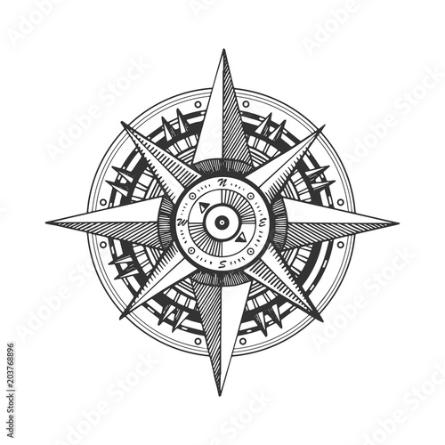 Medieval wind rose engraving vector illustration