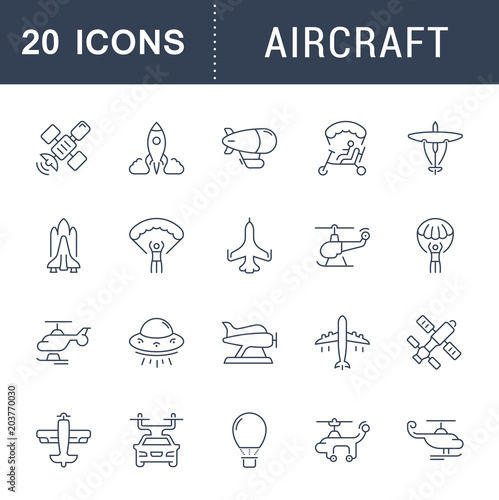 Set Vector Line Icons of Aircraft.