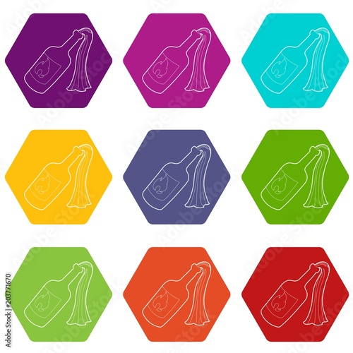 Molotov cocktail icons 9 set coloful isolated on white for web