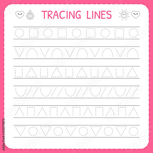Basic writing. Trace line worksheet for kids. Preschool or kindergarten worksheet. Working pages for children