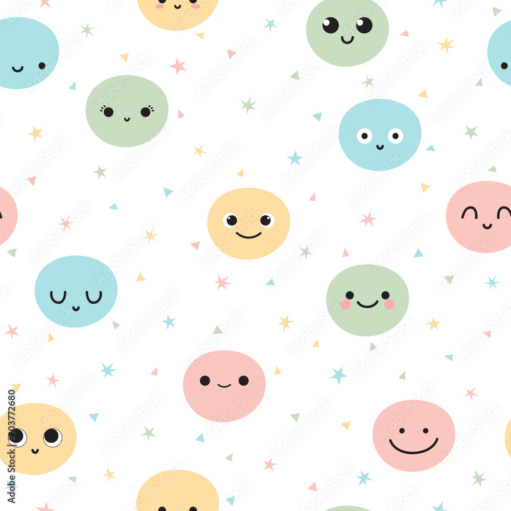 Cute seamless pattern with hand drawn funny cartoon faces. Sketch facial expressions. Happy doodle cartoon characters Cute seamless pattern with hand drawn funny cartoon faces. Sketch facial expressions. Happy doodle cartoon characters